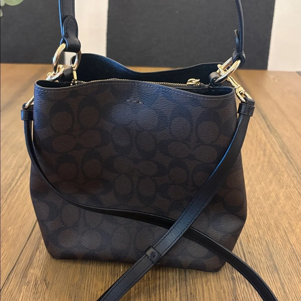 Coach Dark Brown Shoulder Bag with Gold Accents - Picture 3 of 8